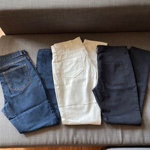 Blue, white and black jeans